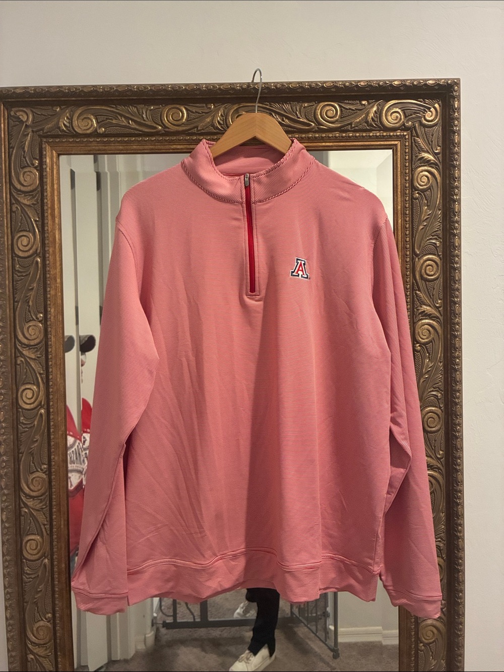 Peter Millar Pink Quarter-Zip Pullover with Red Zip